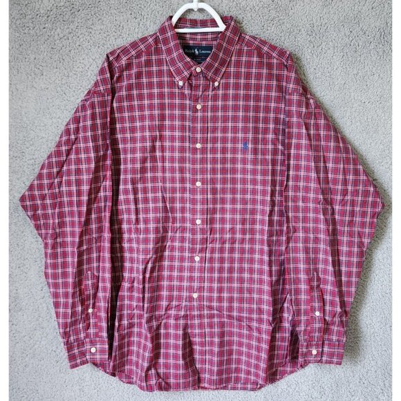 Ralph Lauren Blake Two-Ply Cotton Red Plaid Long Sleeve Button Down Shirt XL - Picture 1 of 14